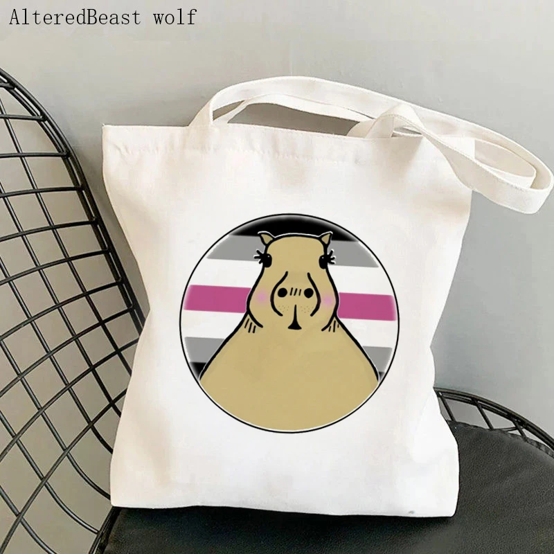 

Women's Shoulder Bag Capybara In Librafeminine Pride LGBT Canvas Bag Harajuku Shopping Shopper Bag girl handbag Tote Lady Bag