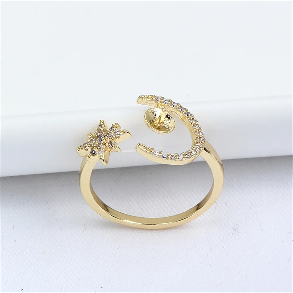 Gold plated and colour preserved, 14k gold plated, star and moon ring, zirconia pearl holder, adjustable DIY accessory
Gold plated and colour preserved, 14k gold plated, star and moon ring, zirconia pearl holder, adjustable DIY accessory