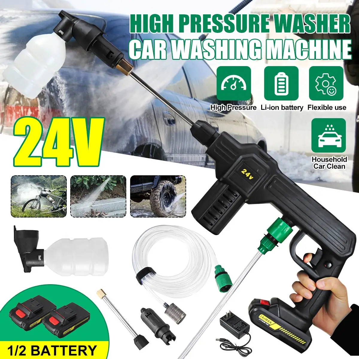 38Bar Cordless Electric High Pressure Washer Rechargeable Auto Car Washing Spray Gun Water Gun With 2x Lithium-ion Battery
38Bar Cordless Electric High Pressure Washer Rechargeable Auto Car Washing Spray Gun Water Gun With 2x Lithium-ion Battery