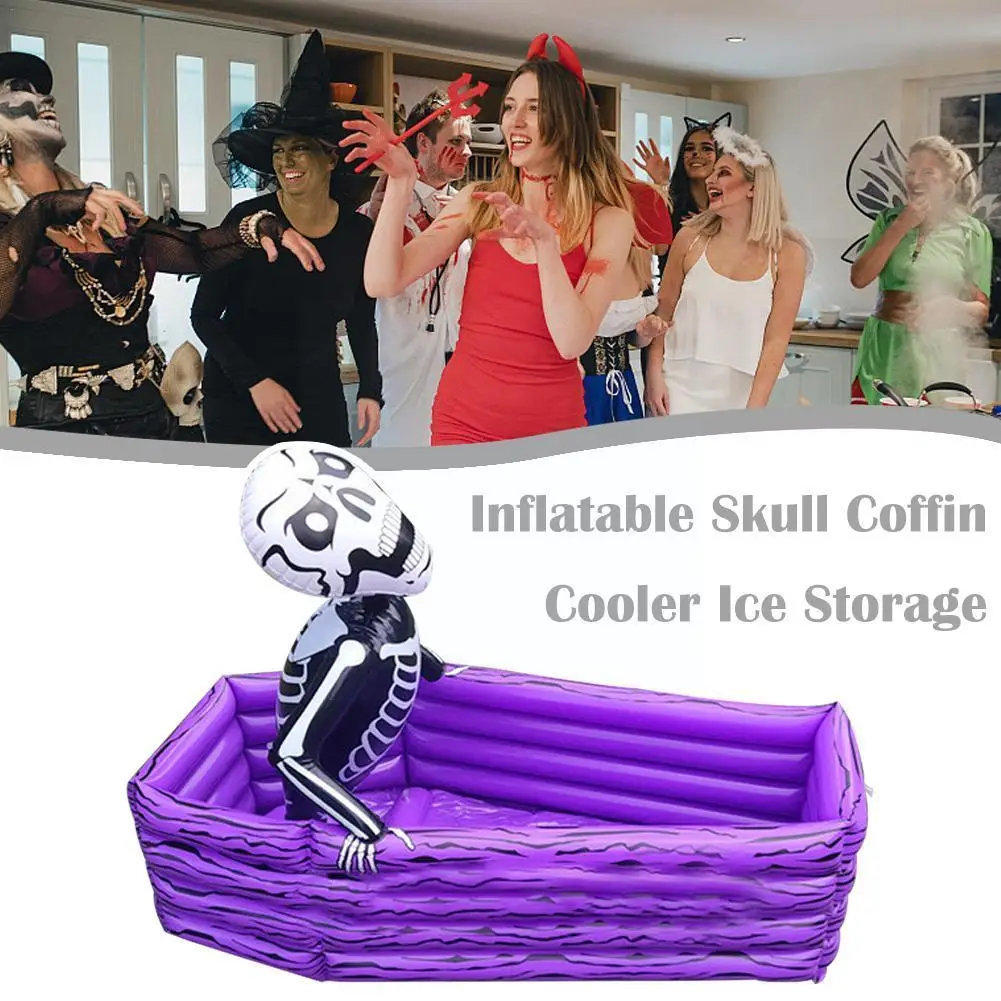 

Надувная игрушка на Хэллоуин, ПВХ надувной череп, гроб для хранения льда, сервировочный поднос для салата на Хэллоуин, модель H3C0