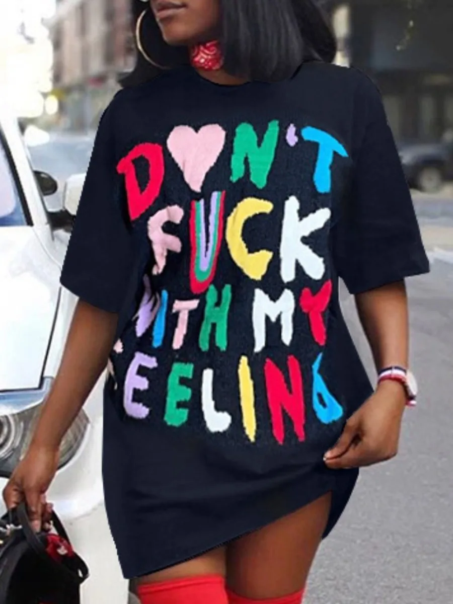 LW Plus Size Dress Heart Letter Print Casual T Shirt Women Fashion Summer O Neck Short Sleeves Loose Summer Vestidos
LW Plus Size Dress Heart Letter Print Casual T Shirt Women Fashion Summer O Neck Short Sleeves Loose Summer Vestidos