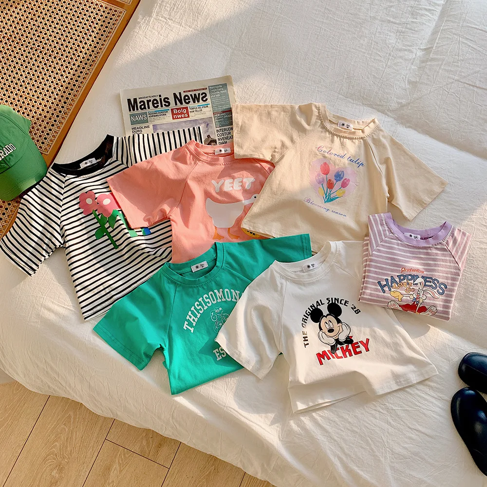 Children Versatile Striped Short Sleeve T-shirt Classic Cartoon Printed Letter Loose Mickey Mouse 2-11 Year Cotton Pullover Tops
Children Versatile Striped Short Sleeve T-shirt Classic Cartoon Printed Letter Loose Mickey Mouse 2-11 Year Cotton Pullover Tops