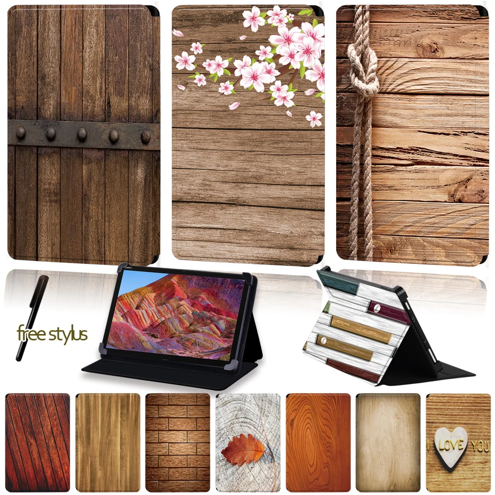 

Universal Tablet Case for 8" /8.4" /10"/10.8"Huawei MediaPad M1 /M2 /M3 /M5 /M6 PU Leather Wood Pattern Stand Protective Cover