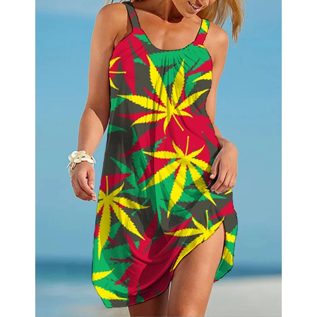 Summer Maple Leaf Colorful Harajuku Fashion Style Beachwear Gradient Halter Sexy Sleeveless Slim Fit Fresh O-Neck Beach Dress
Summer Maple Leaf Colorful Harajuku Fashion Style Beachwear Gradient Halter Sexy Sleeveless Slim Fit Fresh O-Neck Beach Dress