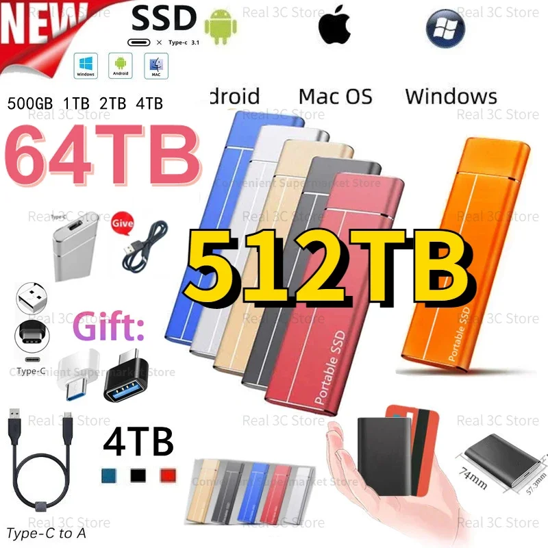 Portable SSD 256TB High Speed 1TB 4TB 8TB 16TB External Hard Drive Type-C SSD USB3.1 External Storage Hard Disks For Laptops
Portable SSD 256TB High Speed 1TB 4TB 8TB 16TB External Hard Drive Type-C SSD USB3.1 External Storage Hard Disks For Laptops