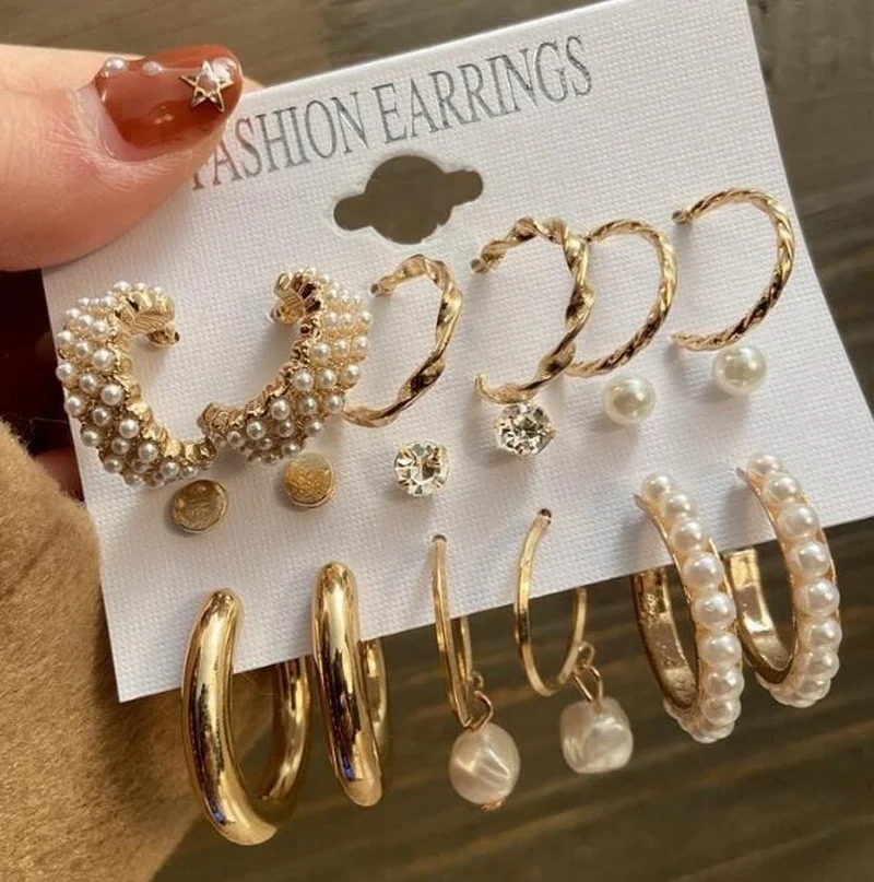 European and American New Style 2021 Pearl Zircon Temperament Earrings Ladies Geometric Pearl Earrings 9-piece Set
European and American New Style 2021 Pearl Zircon Temperament Earrings Ladies Geometric Pearl Earrings 9-piece Set
