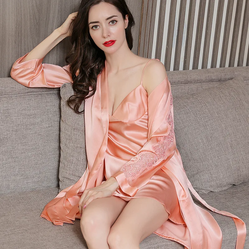 

100% Mulberry Silk Pajamas Set Women's Summer Sexy Suspender Nightdress Nightgown Silk Sleepwear Two-piece Lace Silk Homewear