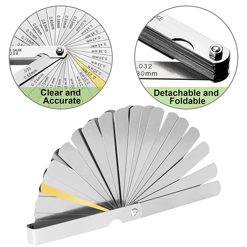 32 Blade Feeler Gauge Metric & SAE Dual Reading Combination Gap Thicknes Measure Hand Measuring Tools
32 Blade Feeler Gauge Metric & SAE Dual Reading Combination Gap Thicknes Measure Hand Measuring Tools