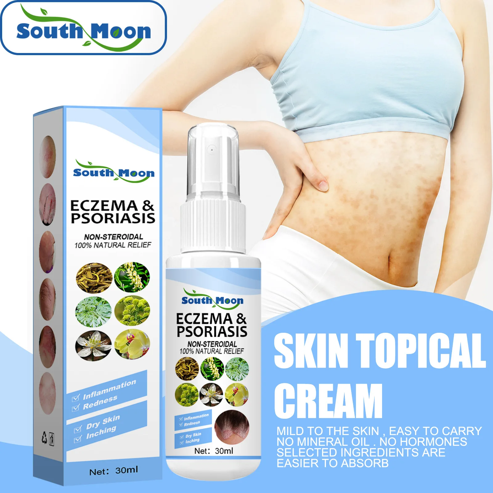 South Moon Skin Topical Athlete's Foot Spray Antibacterial Cream Eczema Psoriasis Itching Rash Urticaria Desquamation Treatment
South Moon Skin Topical Athlete's Foot Spray Antibacterial Cream Eczema Psoriasis Itching Rash Urticaria Desquamation Treatment
