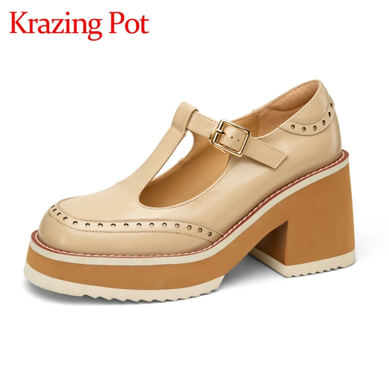 Krazing pot full grain leather round toe super high heels platform buckle strap fashion solid high quality brand women pumps L53
Krazing pot full grain leather round toe super high heels platform buckle strap fashion solid high quality brand women pumps L53