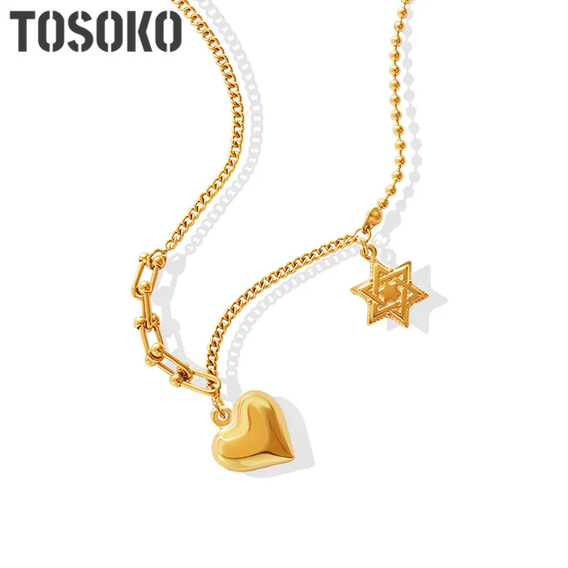 TOSOKO Stainless Steel Jewelry Five Pointed Star Peach Heart Pendant Sexy Necklace Female Clavicle Chain BSP631
TOSOKO Stainless Steel Jewelry Five Pointed Star Peach Heart Pendant Sexy Necklace Female Clavicle Chain BSP631