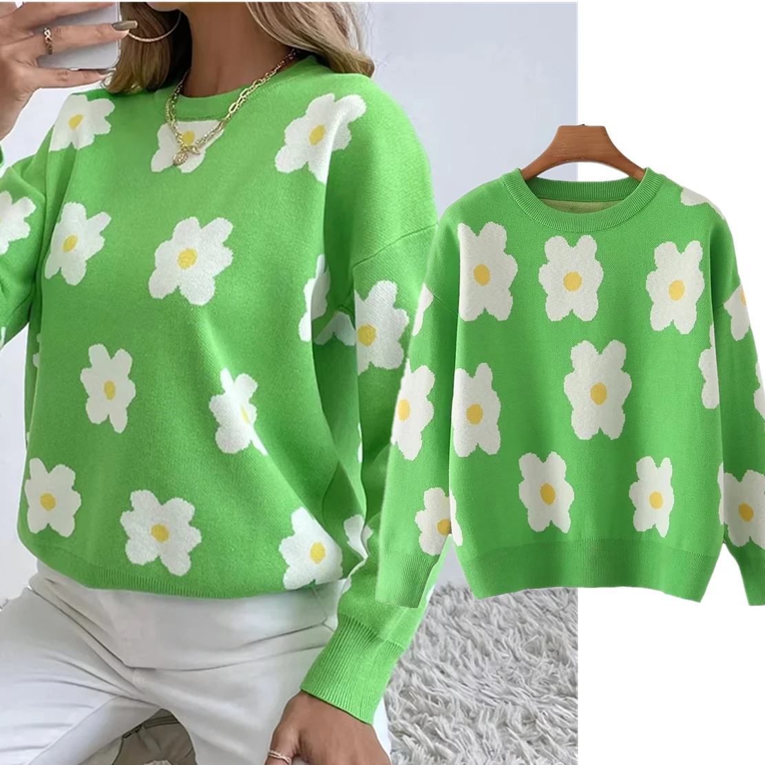 Maxdutti Fashion Green Floral Jacquard Weave Fashion Sweaters O-neck Pullovers Casual Sweaters Women Tops
Maxdutti Fashion Green Floral Jacquard Weave Fashion Sweaters O-neck Pullovers Casual Sweaters Women Tops
