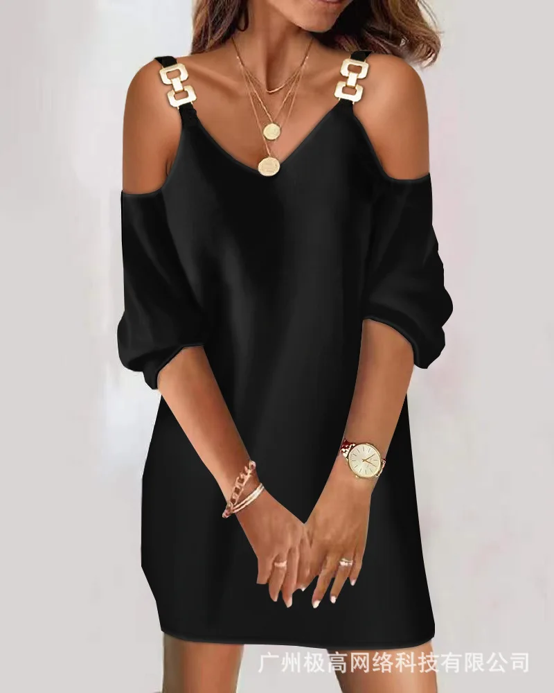 Metal Decor Cold Shoulder Casual Dress Women Sexy Half Sleeve High Waist Mini Dress V Neck
Metal Decor Cold Shoulder Casual Dress Women Sexy Half Sleeve High Waist Mini Dress V Neck
