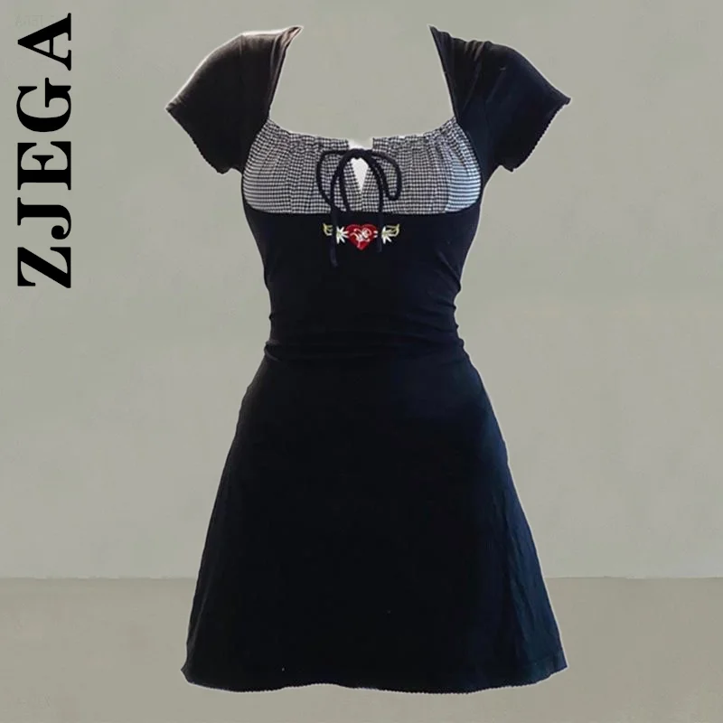 Zjega New Women Dress Patchwork Square Collar Short Sleeve Black Dress Robe Chic Female Vestidos Dress Woman
Zjega New Women Dress Patchwork Square Collar Short Sleeve Black Dress Robe Chic Female Vestidos Dress Woman
