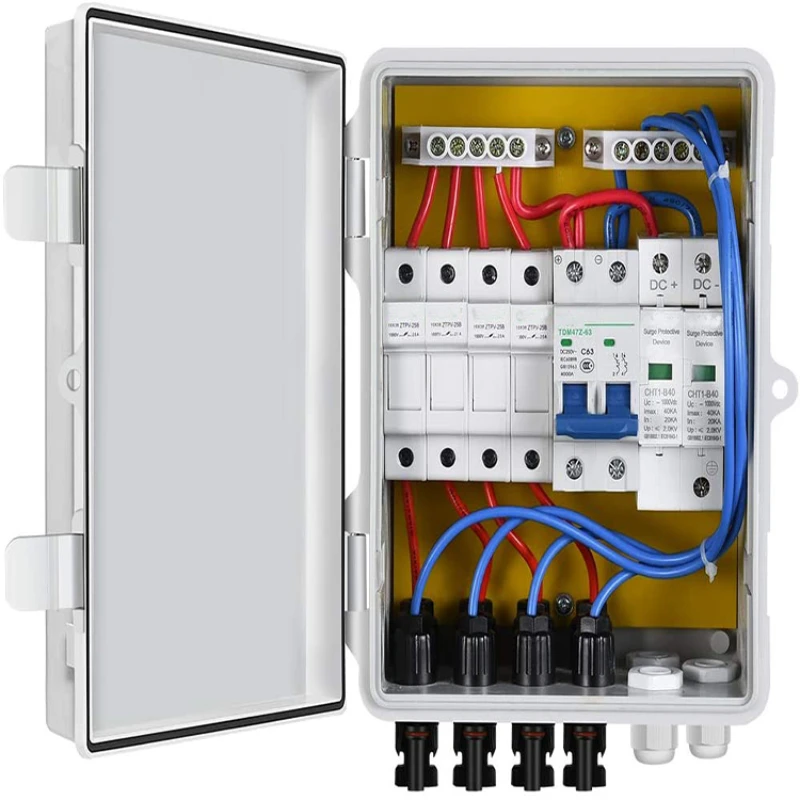 4-string PV combo box with lightning catch,10A rated current fuse and circuit breaker for on/off grid solar panel systems
4-string PV combo box with lightning catch,10A rated current fuse and circuit breaker for on/off grid solar panel systems