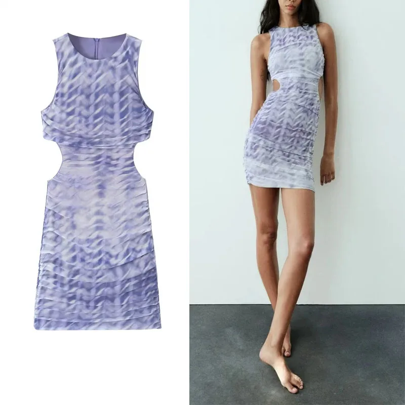 TRAF Cut Out Print Tulle Dress For Woman Round Neck Sleeveless Mini Dress Print Mesh Bodycon Dress Female Ruched Party Dresses
TRAF Cut Out Print Tulle Dress For Woman Round Neck Sleeveless Mini Dress Print Mesh Bodycon Dress Female Ruched Party Dresses