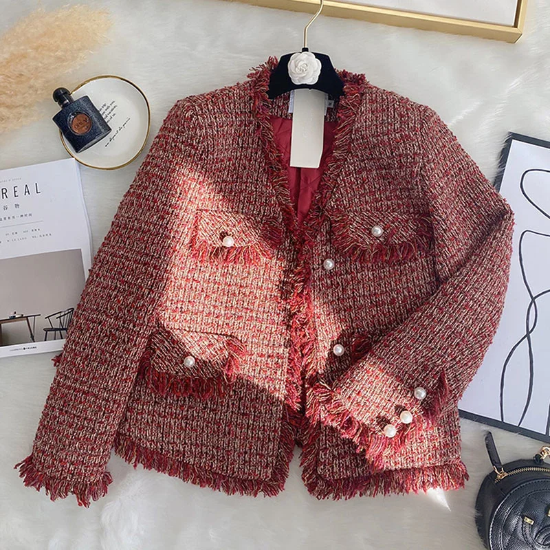 Korean Autumn Elegant Woman Tweed Coat Gentle Round Neck Button Pockets Stitch Loose Long Sleeves Versatile Top Ins Spring
Korean Autumn Elegant Woman Tweed Coat Gentle Round Neck Button Pockets Stitch Loose Long Sleeves Versatile Top Ins Spring