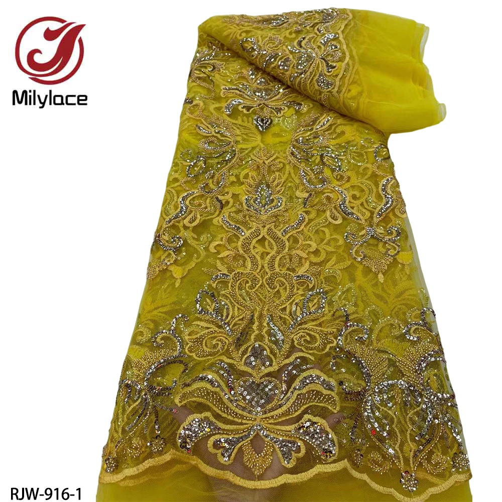 Luxury Heavy Beaded Embroidered French Net Fabric Super Quality African Tulle Lace Fabric with Sequins for Evening Dress RJW-916
Luxury Heavy Beaded Embroidered French Net Fabric Super Quality African Tulle Lace Fabric with Sequins for Evening Dress RJW-916