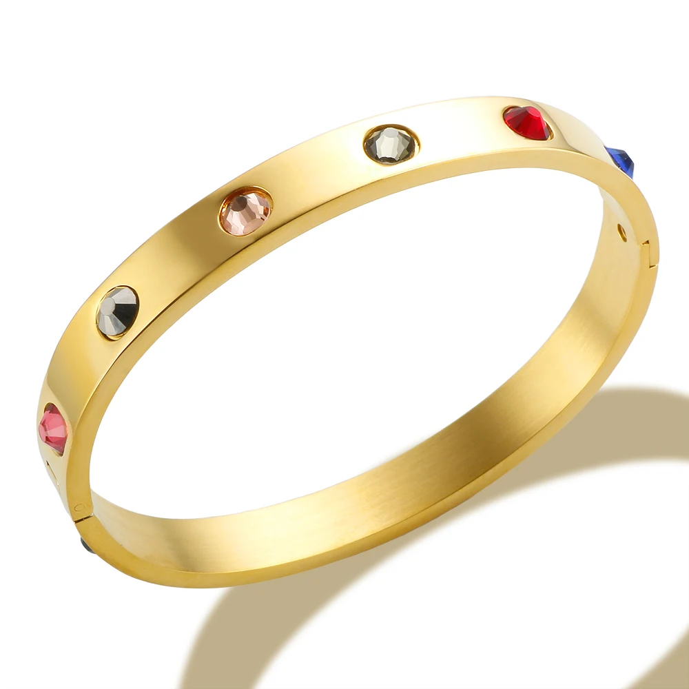 JINHUI Colorful Stone Bejeweled 12 Colors Bangle Bracelet for Women Lovers Cubic Zirconia Golden Stainless Steel Bangles Jewelry
JINHUI Colorful Stone Bejeweled 12 Colors Bangle Bracelet for Women Lovers Cubic Zirconia Golden Stainless Steel Bangles Jewelry