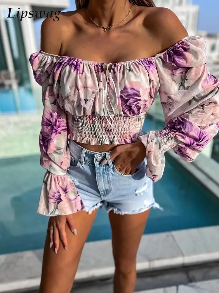 Summer Elegant Flare Sleeve Beach Crop Tops Sexy Off Shoulder Hollow Blouse Pullover Casual Boho Floral Print Tie-up Women Shirt
Summer Elegant Flare Sleeve Beach Crop Tops Sexy Off Shoulder Hollow Blouse Pullover Casual Boho Floral Print Tie-up Women Shirt