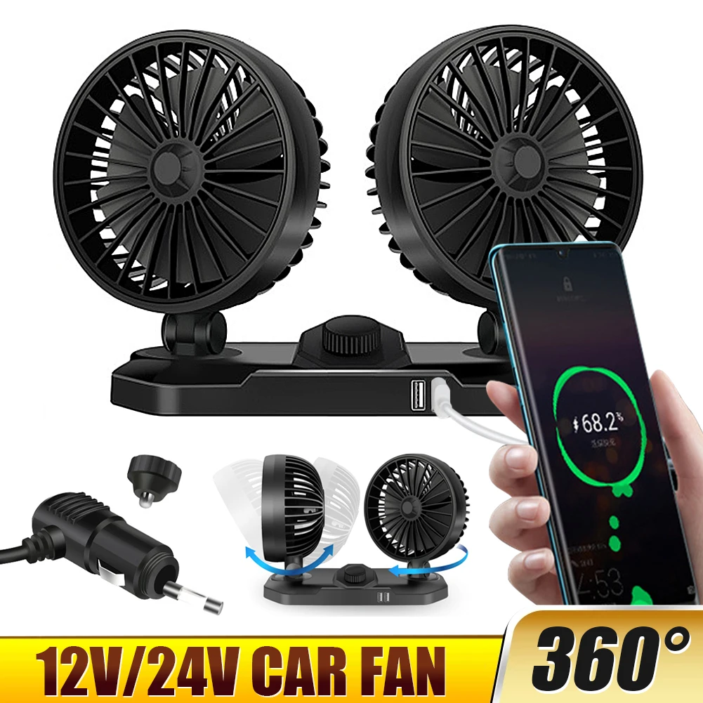 Universal Car Fan 12V/24V Cooling Fan with Dual USB 3.1A Output Double Head Fan 2 Gear 360 Degree Adjustable for Car Truck SUV
Universal Car Fan 12V/24V Cooling Fan with Dual USB 3.1A Output Double Head Fan 2 Gear 360 Degree Adjustable for Car Truck SUV