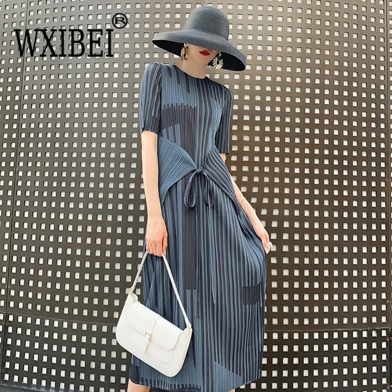 WXIBEI Striped Print Pleated Dress Spring Summer Blue Fashion High Waist For Women Midi Round Neck Lace-up Female Dresses FC347
WXIBEI Striped Print Pleated Dress Spring Summer Blue Fashion High Waist For Women Midi Round Neck Lace-up Female Dresses FC347
