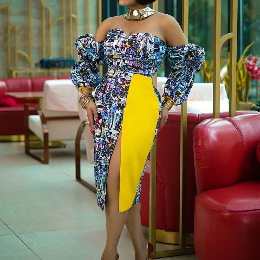 Party Dresses For Women 2022 Summer Off The Shoulder Sexy Bodycon Print Color Block Patchwork Fashion African Female Midi Dress
Party Dresses For Women 2022 Summer Off The Shoulder Sexy Bodycon Print Color Block Patchwork Fashion African Female Midi Dress