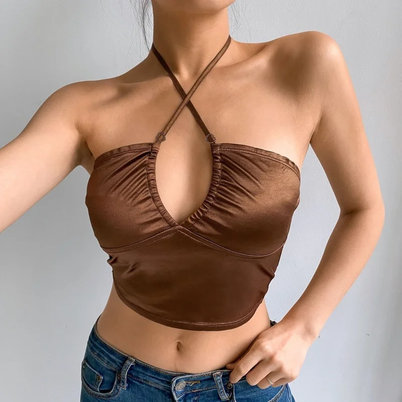2021 Spring New Sexy Vintage Y2k Brown Halter Tops Backless Skinny Camisole Korean Fashion Harajuku Aesthetic 90s Clubwear Tops
2021 Spring New Sexy Vintage Y2k Brown Halter Tops Backless Skinny Camisole Korean Fashion Harajuku Aesthetic 90s Clubwear Tops
