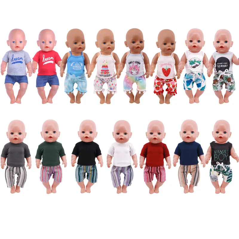 

2 Pcs/set T-shirt + Shorts Suit Doll Clothes Fit For 43cm born baby Doll clothes17 Inch reborn Doll Accessories