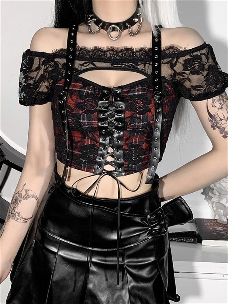 Goth Gauze Camisole T Shirt Women Egirl Tees Slim Fit Gothic Grunge Crop Tops Plaid Printed Female Mesh T-shirts Sexy Clothing
Goth Gauze Camisole T Shirt Women Egirl Tees Slim Fit Gothic Grunge Crop Tops Plaid Printed Female Mesh T-shirts Sexy Clothing