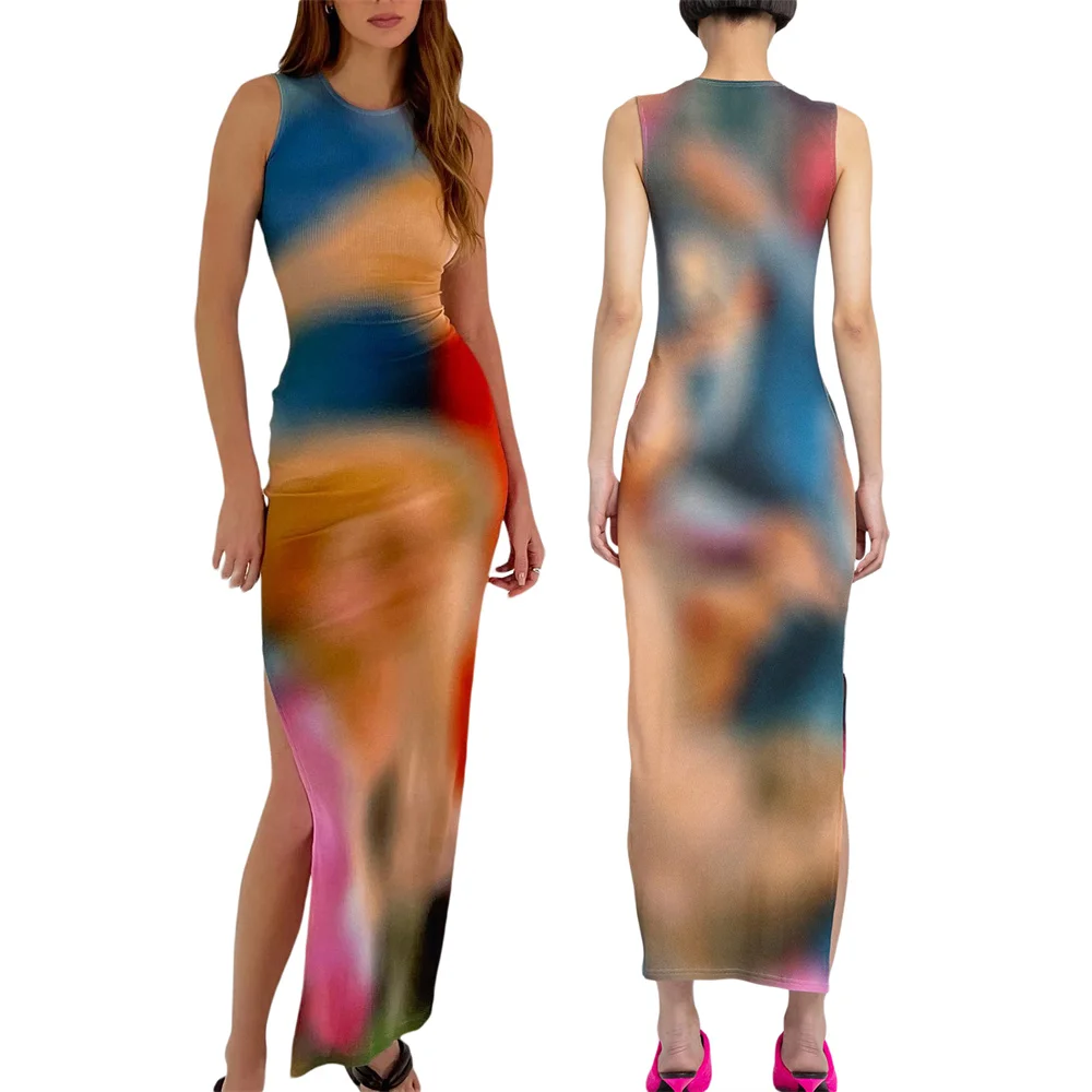 Women Tie Dye Print Long Dress Summer Sleeveless Knit Stretchy Dresses Woman Sexy Bodycon Thigh Split Sundress Outfits 2022
Women Tie Dye Print Long Dress Summer Sleeveless Knit Stretchy Dresses Woman Sexy Bodycon Thigh Split Sundress Outfits 2022
