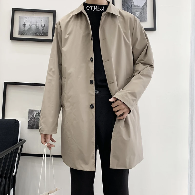 

M-5XL Plus Size Men's Trench Coat Loose Fit Long Lapel Single Breasted Windbreaker Jacket Button Overcoat Men Clothing XXXXXL