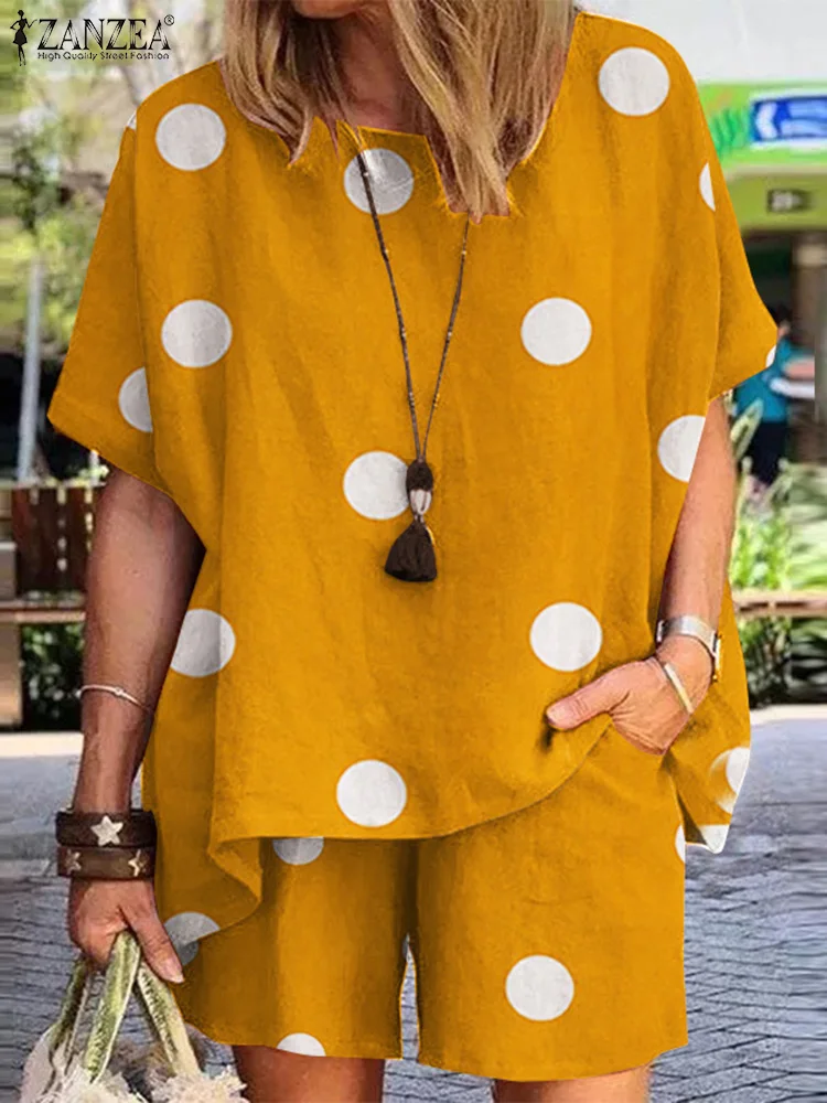 Two Piece Sets ZANZEA Summer Vintage Matching Sets Women Urban Tracksuit 2PCS Loose Half Sleeve Polka Dot Print Blouse Short Set
Two Piece Sets ZANZEA Summer Vintage Matching Sets Women Urban Tracksuit 2PCS Loose Half Sleeve Polka Dot Print Blouse Short Set