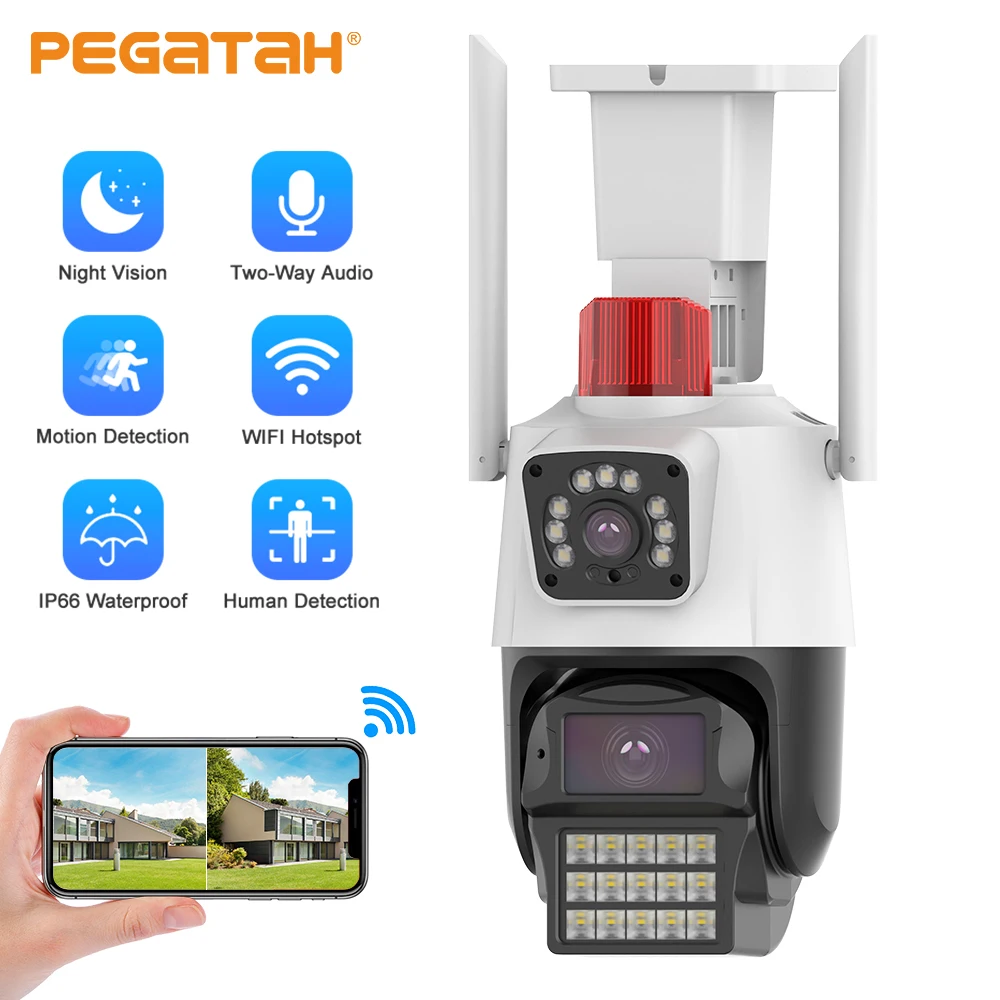 PEGATAH 2K 4MP Dual Lens PTZ Wifi Camera Outdoor Motion Detection Color Night Vision Security Video Surveillance CCTV IP Camera
PEGATAH 2K 4MP Dual Lens PTZ Wifi Camera Outdoor Motion Detection Color Night Vision Security Video Surveillance CCTV IP Camera