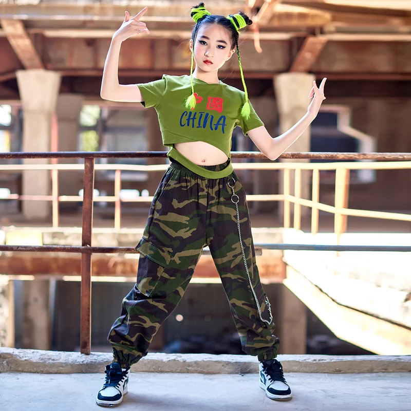 Children Hip Hop Dance Clothing For Girls Army Green Camouflage Pants Hiphop Outfits Jazz Street Dance Rave Clothing DN11857
Children Hip Hop Dance Clothing For Girls Army Green Camouflage Pants Hiphop Outfits Jazz Street Dance Rave Clothing DN11857