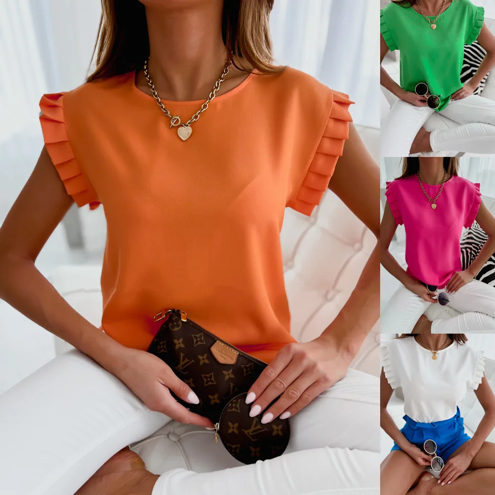 Blouse Female Shirt 2022 Summer Girl Short-sleeved Tee Simple Round Neck Pleated Shirt Tops
Blouse Female Shirt 2022 Summer Girl Short-sleeved Tee Simple Round Neck Pleated Shirt Tops