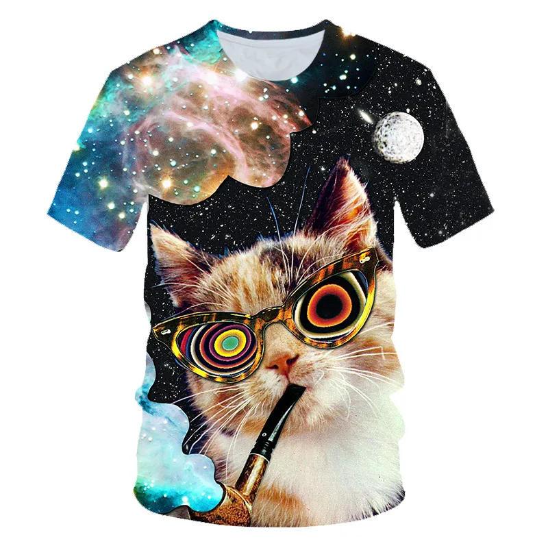 

2023 New Summer Shirts Oversized T Shirt 3D T Shirt Lovely Kitten Cat Eat Taco Pizza Galaxy Space Funny Tops Tee Short Sleeve
