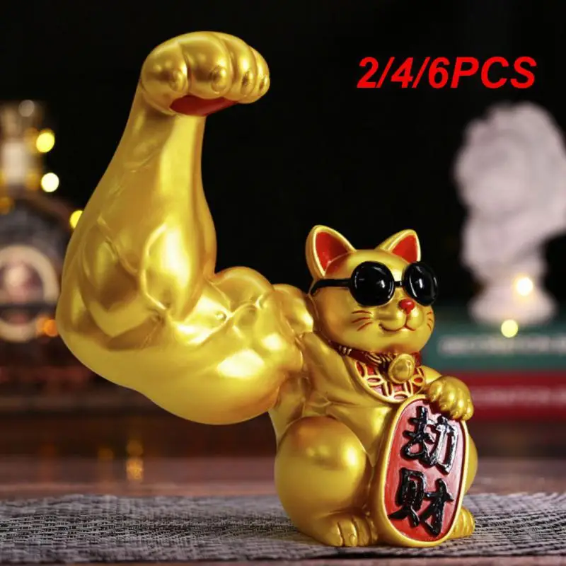 

2/4/6PCS Big Arm Lucky Cat Muscle Figurine Office Home Living Room Decoration To Fortune Wealth Lucky Creative Accessory Gifts