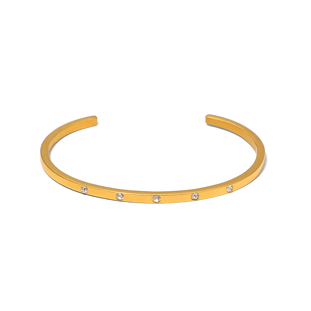 Opening Stainless Steel Round Zircon Wrist Bracelet Bangle 18K Gold Plating Minimalist Texture Statement Brand Jewelry for Women
Opening Stainless Steel Round Zircon Wrist Bracelet Bangle 18K Gold Plating Minimalist Texture Statement Brand Jewelry for Women