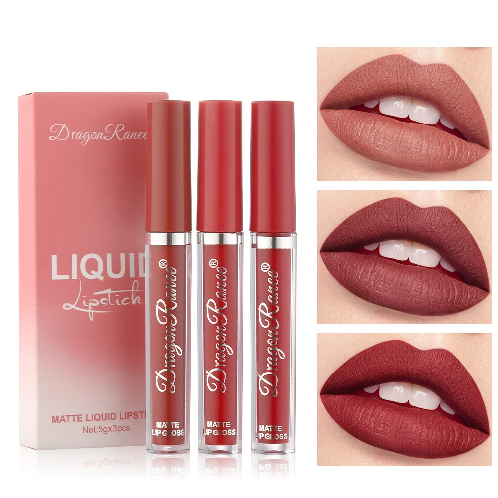 

3-pack Lip Glaze Velvet Matte Lipstick Small Orange Milk Tea Bean Paste Color Lip Gloss Clear Lip Gloss Make Up Lip Oil Lip