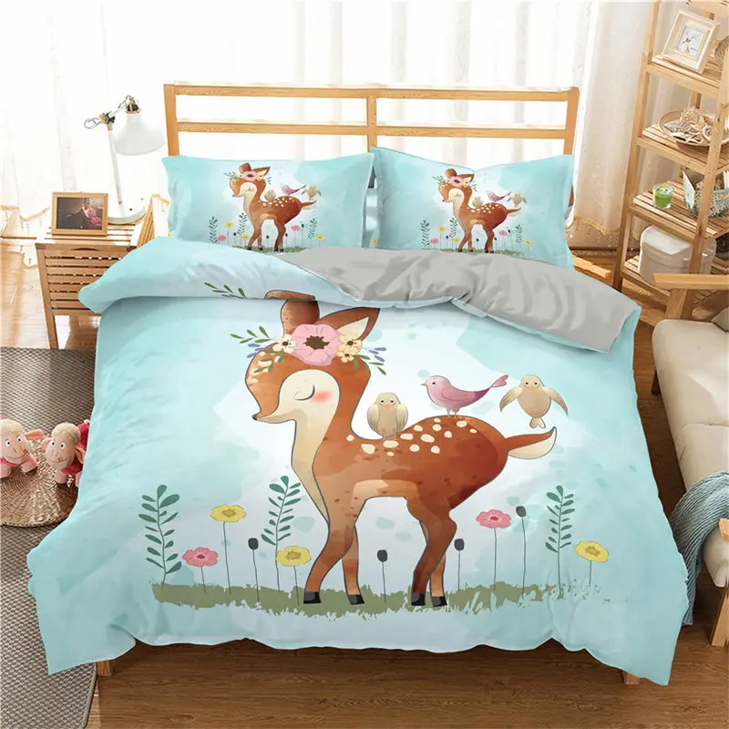 

Cute Deer Duvet Cover Microfiber Cartoon Elk Comforter Cover Wild Animal Bedding Set King Queen Twin for Kids Boys Girls Teens