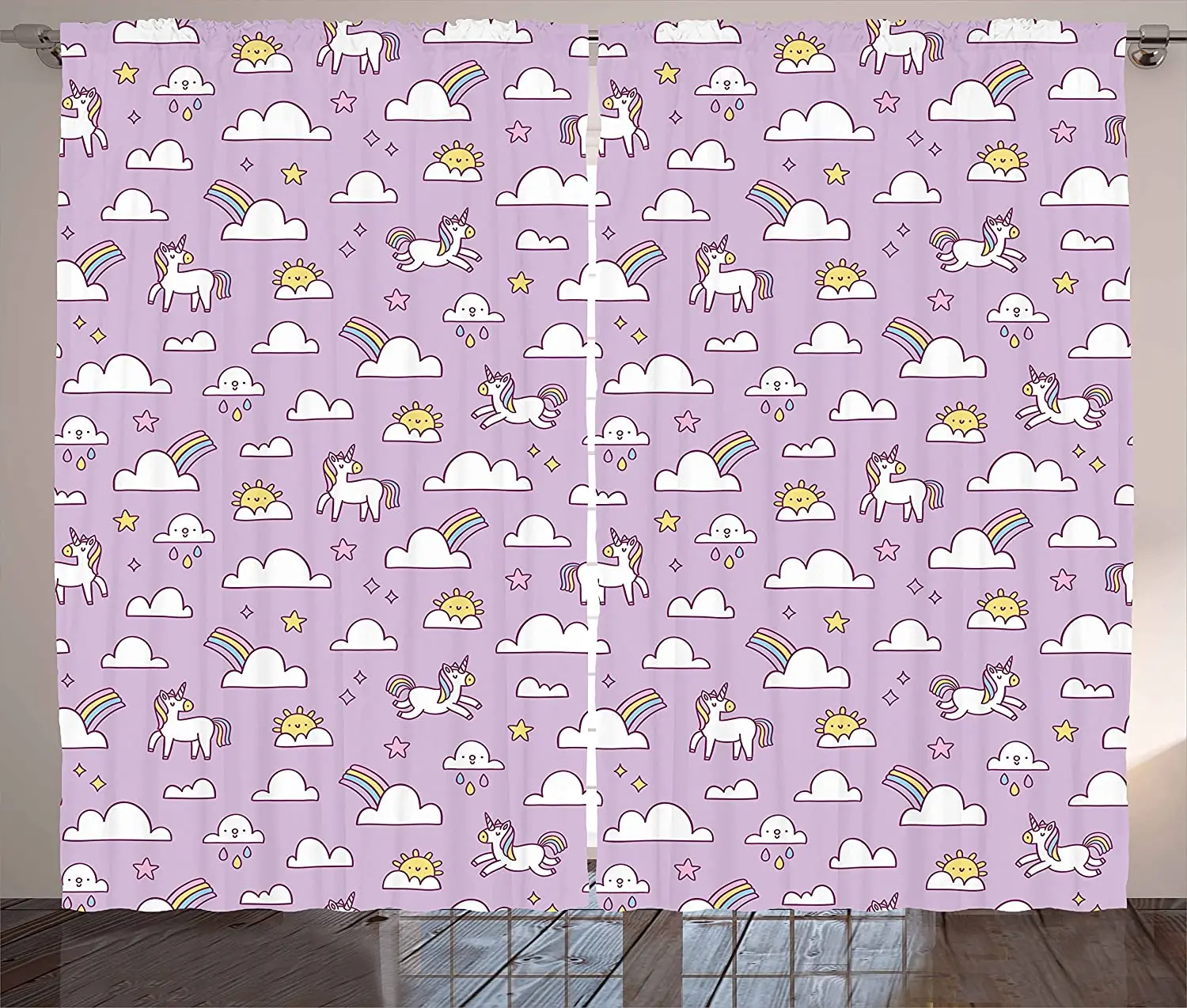 Unicorn Party Blackout Curtains Rainbow with Mythical Animals and Stars on Pastel Colored Sky Background Window Curtain
Unicorn Party Blackout Curtains Rainbow with Mythical Animals and Stars on Pastel Colored Sky Background Window Curtain