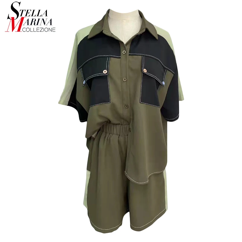 New Woman Black Green Patchwork Two Piece Patchwork Short Pants Set With Big Size Loose Fit Blouses Casual Wear Outfits YA018
New Woman Black Green Patchwork Two Piece Patchwork Short Pants Set With Big Size Loose Fit Blouses Casual Wear Outfits YA018