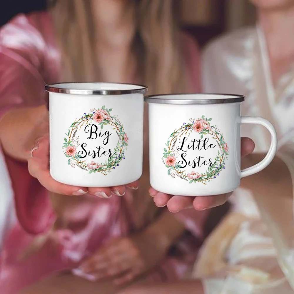 

New Big Sister Little Sister Garland Enamel Coffee Mugs Tumblers Creative Sisters Gifts Home Office Breakfast Milk Cups