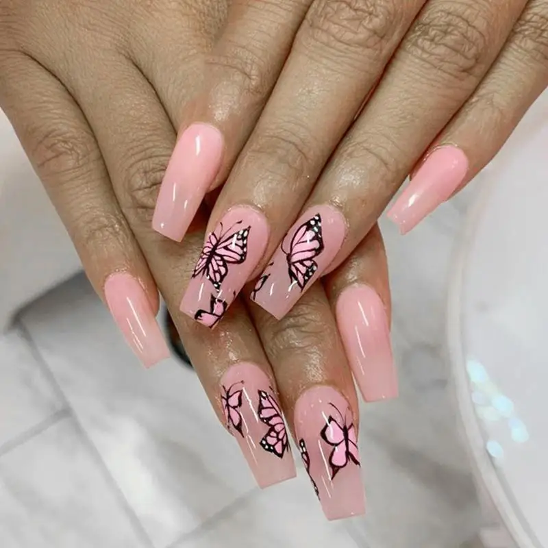 Cute Pink Butterfly Print Faux Nail Patch Ballet Coffin Nail Decoration With Glue Ladies Glamour Long Sheer Nail Set Removable
Cute Pink Butterfly Print Faux Nail Patch Ballet Coffin Nail Decoration With Glue Ladies Glamour Long Sheer Nail Set Removable