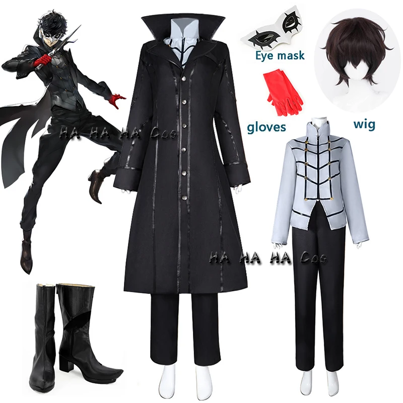 

Anime Persona 5 P5 Amemiya Ren Cosplay Joker Costume Adult Men Outfit Uniform Full Suit Wig Shoes Halloween Carnival Party Props