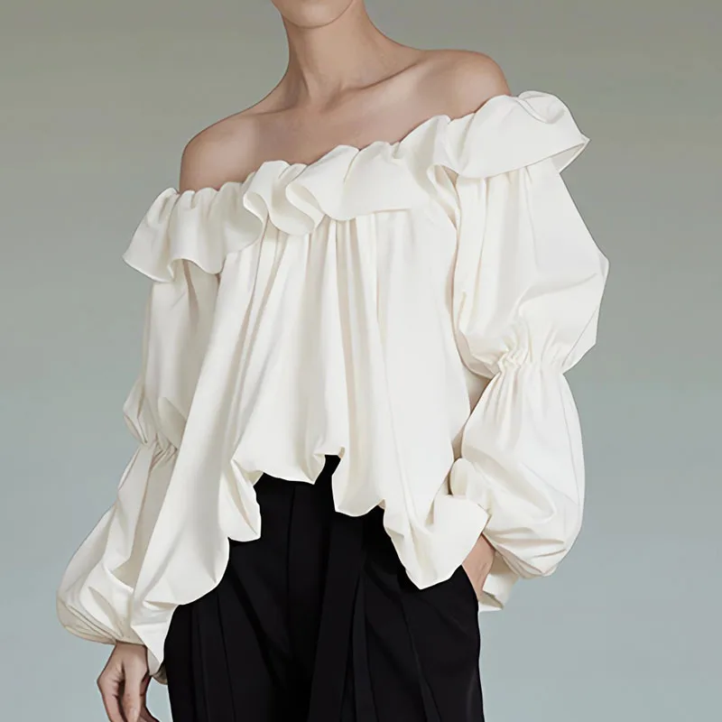 Elegant Slash Neck Women Loose Pullovers Blouses Lantern Full Sleeve Female Blose Autumn Ladies Ruffles White Shirts WB44
Elegant Slash Neck Women Loose Pullovers Blouses Lantern Full Sleeve Female Blose Autumn Ladies Ruffles White Shirts WB44