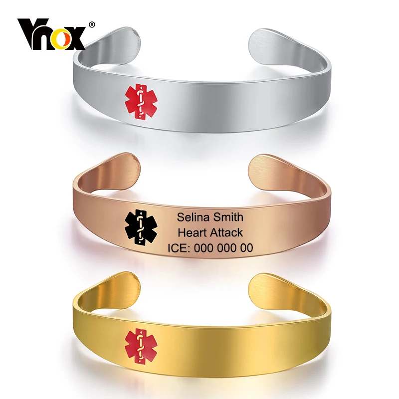 Vnox Free Engraving Medical Alert Bangle for Women, Anti Allergy Stainless Steel Cuff Bracelet, Therapy Reminder Jewelry
Vnox Free Engraving Medical Alert Bangle for Women, Anti Allergy Stainless Steel Cuff Bracelet, Therapy Reminder Jewelry