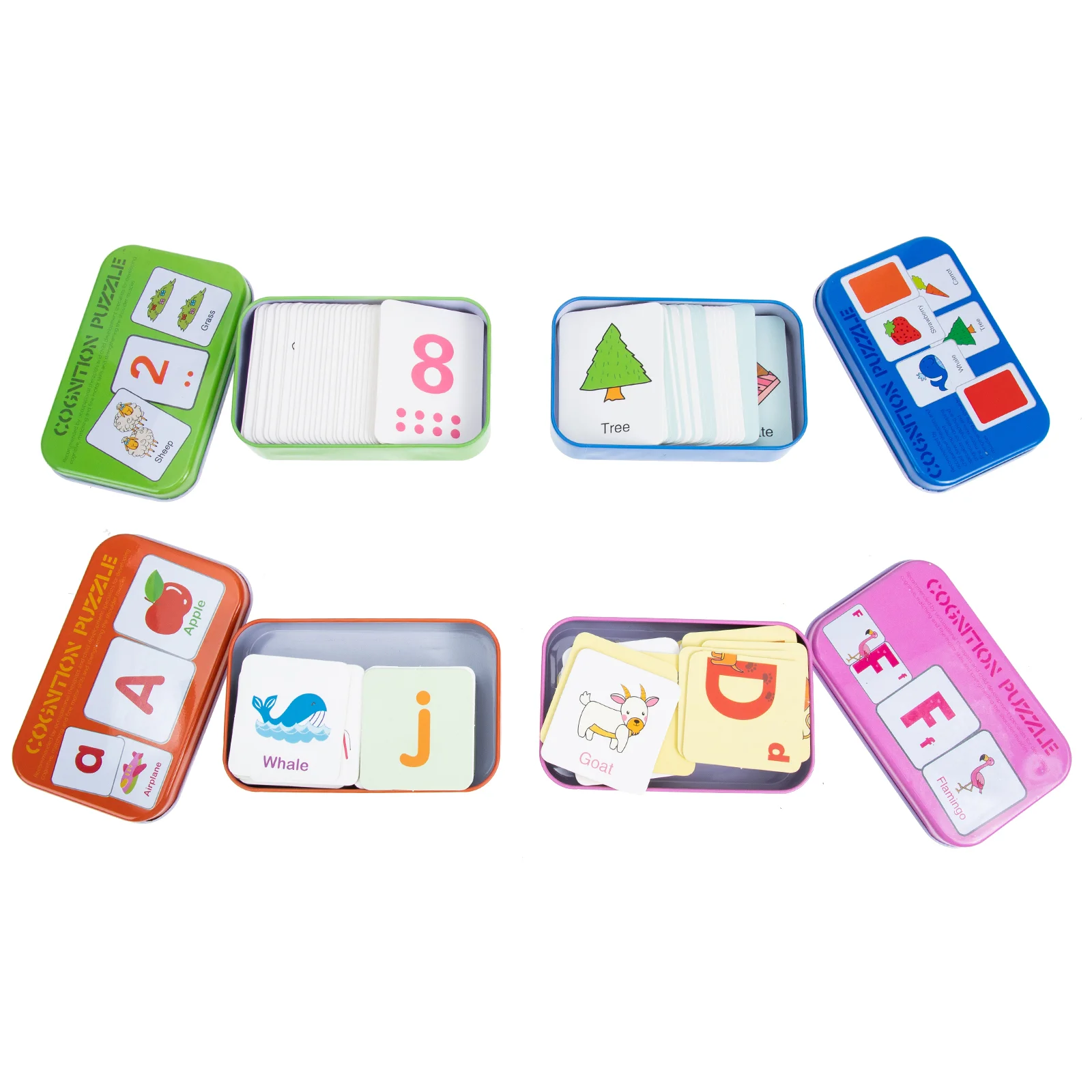 4 Boxes Baby Sensory Cards Iron Box Cards Kids Cognition Puzzles Toys (Word, Shape, Animals, Alphabet )
4 Boxes Baby Sensory Cards Iron Box Cards Kids Cognition Puzzles Toys (Word, Shape, Animals, Alphabet )