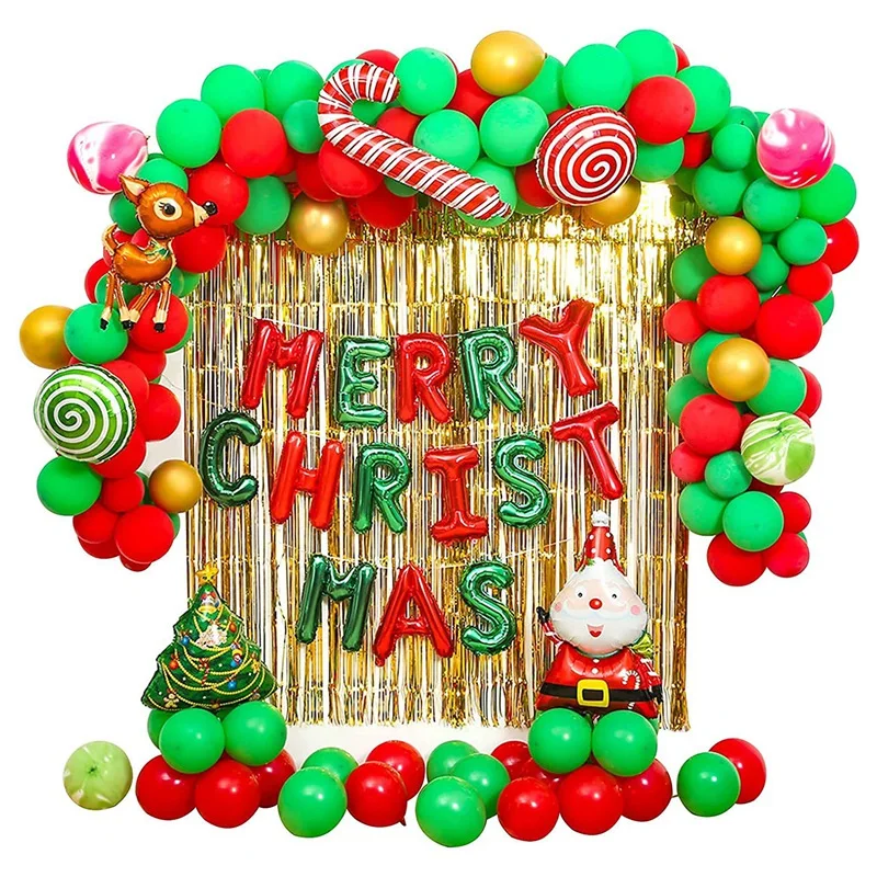 

153PCS Christmas Party Set Balloon Rain Curtain Combination Christmas Scene Arrangement Party Background Balloons